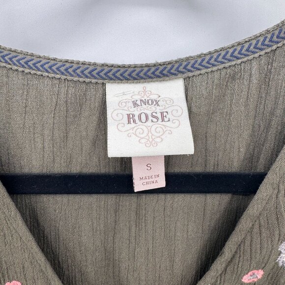 Knox Rose Dress Womens Small Green Rayon Blend Pink Embroidered Floral Tie Waist - Picture 4 of 8